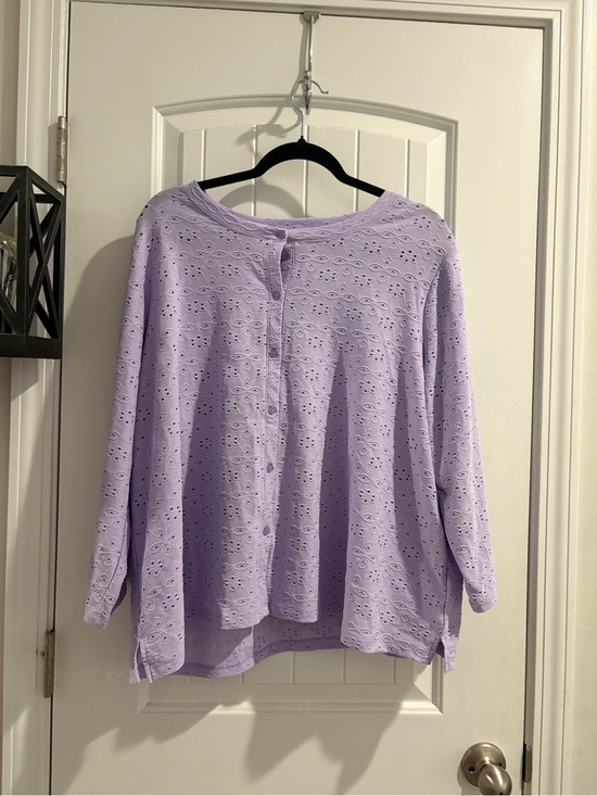 LOGO by Lori Goldstein Tops - LOGO by Lori Goldstein Lavender Eyelet Button-Back Top